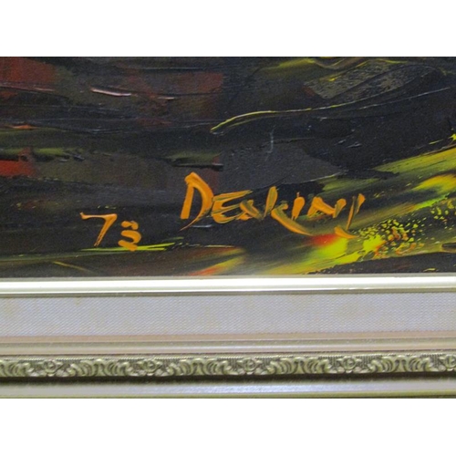 1243 - DEAKINS - SEA BATTLE, SIGNED, OIL ON BOARD, FRAMED, 80CM X 121CM