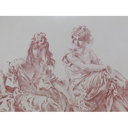 1244 - WILLIAM RUSSELL FLINT - FRAMED SEPIA PRINT - THREE LADIES, 33CM X 60CM