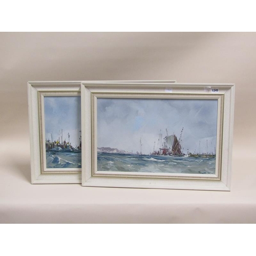 1245 - DEAKINS 79 - PAIR, COASTAL SHIPPING SCENES, SIGNED OIL ON BOARD, FRAMED, EACH 34CM X 54CM