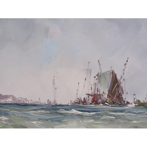 1245 - DEAKINS 79 - PAIR, COASTAL SHIPPING SCENES, SIGNED OIL ON BOARD, FRAMED, EACH 34CM X 54CM