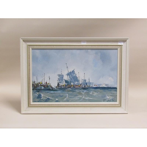 1245 - DEAKINS 79 - PAIR, COASTAL SHIPPING SCENES, SIGNED OIL ON BOARD, FRAMED, EACH 34CM X 54CM