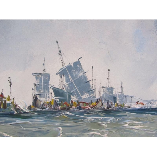 1245 - DEAKINS 79 - PAIR, COASTAL SHIPPING SCENES, SIGNED OIL ON BOARD, FRAMED, EACH 34CM X 54CM