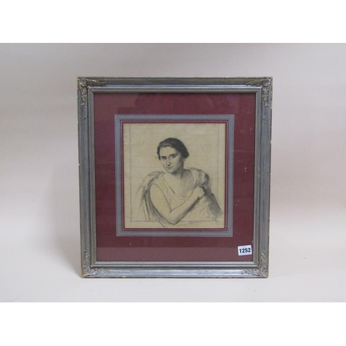 1252 - CHARLES AGAR - PENCIL SKETCH OF A LADY, SIGNED, F/G, 24CM X 23CM