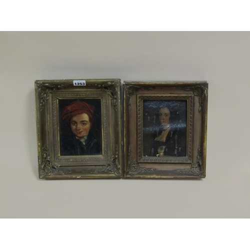 1253 - TWO F/G OIL ON CANVAS ON BOARD, YOUNG MAN IN A RED TURBAN & PORTRAIT OF A LADY, BOTH FRAMED, 15CM X ... 