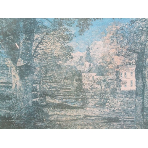 1255 - I J BERTHE HESS - BLUE COLOURED PRINT, CONTINENTAL TOWN, 433/650, SIGNED IN PENCIL, F/G, 53CM X 71CM