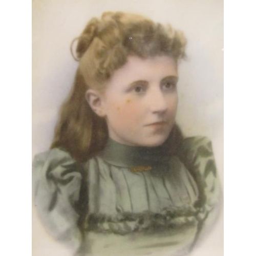 1271 - VICTORIAN PAINTING OF A YOUNG LADY ON A CERAMIC PANEL, FRAMED, 20CM X 15CM