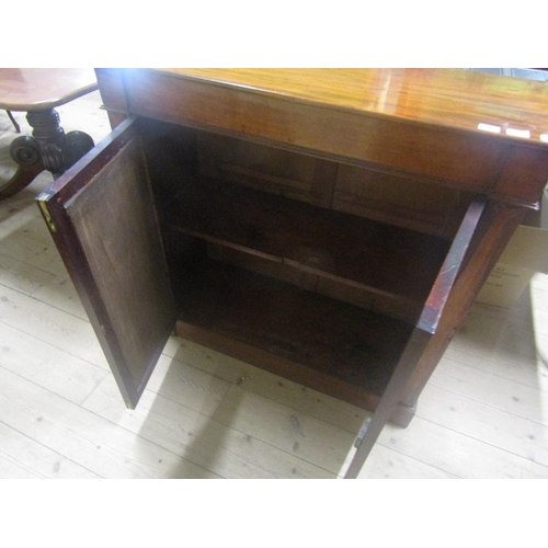 1789 - EARLY 19C MAHOGANY SIDE CABINET FITTED SHELVES AND ENCLOSED BY PLEATED DOORS, 95CM X 92CM