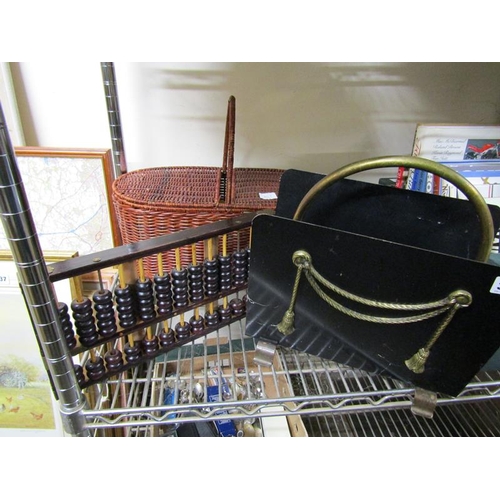 330 - WICKER BASKET, MAGAZINE RACK, ABACUS