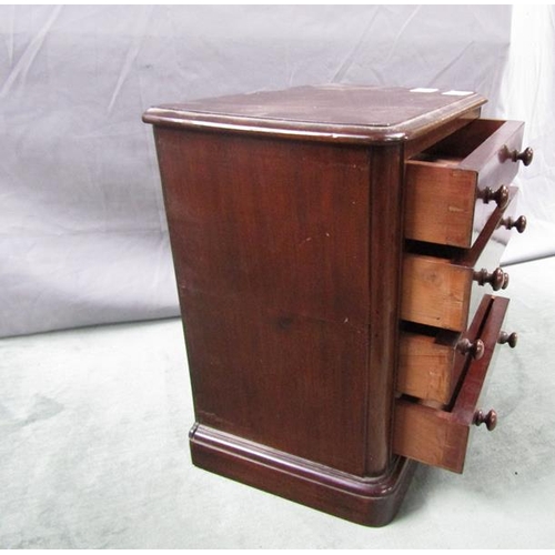 1347 - 19c MAHOGANY MINIATURE CHEST OF FOUR LONG DRAWERS 30 x 32 cms