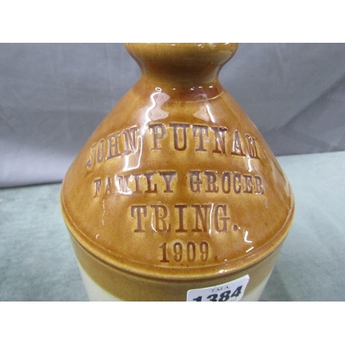 1384 - EARLY 20c JOHN PUTNAM FAMILY GROCER OF TRING STONEWARE FLAGON