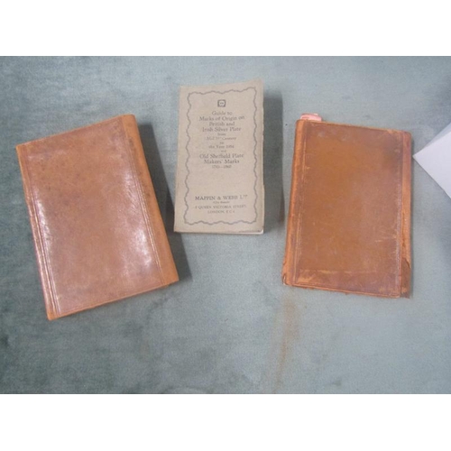 1579 - TWO LEATHER COVERED POCKET BOOKS; SILVERPLATE SLIDE