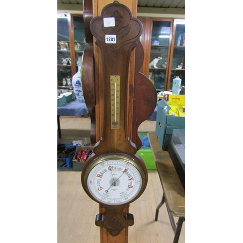 1281 - WALL BAROMETER WITH THERMOMETER GAUGE 93cms H