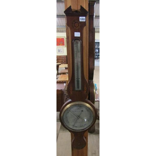 1283 - 19c BAROMETER WITH SHELL INLAY BY A GALLY OF READING 96cms H