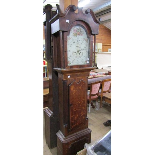 1297 - EARLY 19c OAK CASED LONGCASE CLOCK BY WILLIAM BUCKNALL OF BURSLEN HAVING A PAINTED FLORAL DECORATED ... 