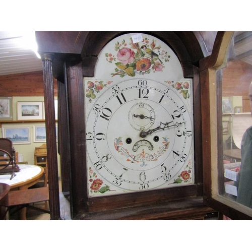 1297 - EARLY 19c OAK CASED LONGCASE CLOCK BY WILLIAM BUCKNALL OF BURSLEN HAVING A PAINTED FLORAL DECORATED ... 