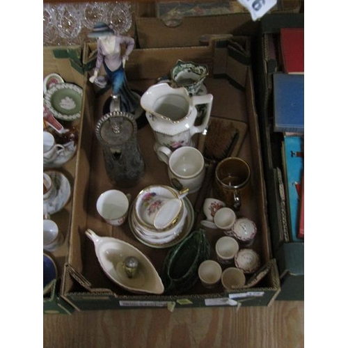 175 - BOX OF MIXED CERAMICS, SILVER PLATE ETC. MASONS