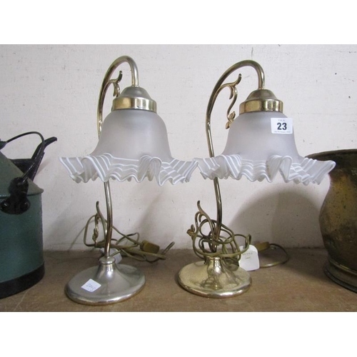 23 - TWO BRASS TABLE LAMPS AND SHADES