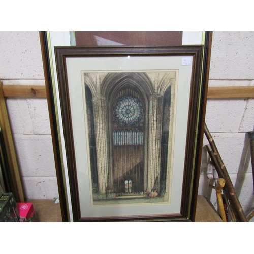 314 - FRAMED ENGRAVINGS, ABSTRACT PRINT AND OILS