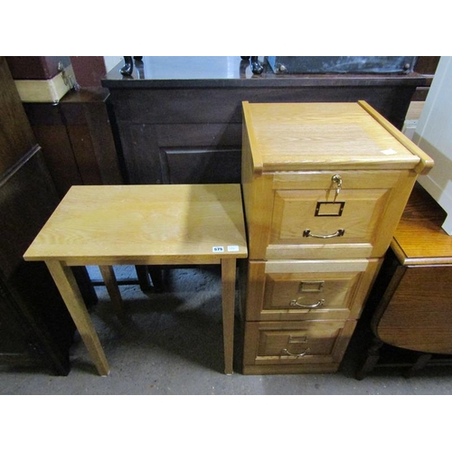 575 - OAK TABLE AND FILING CABINET