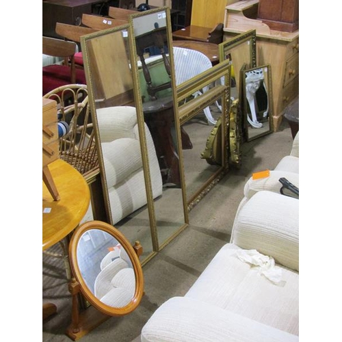 647 - LARGE COLLECTION OF GILT FRAMED MIRRORS AND A SWING MIRROR