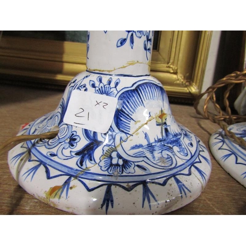 34 - PAIR OF DELFT B&W CANDLESTICK LAMPS