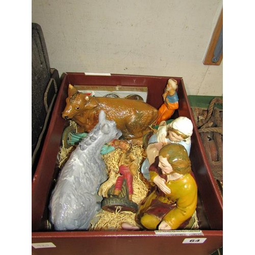 64 - PAINTED PLASTER NATIVITY SET