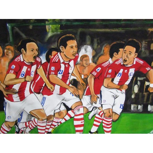 698 - LARGE FOOTBALL PAINTING