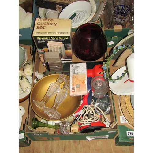 274 - BOX; VINTAGE TIN, CUTLERY, OLD TELEPHONE ETC.