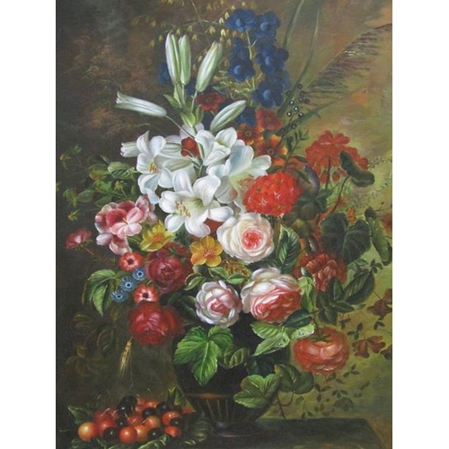 1009 - JACKSON - VASE OF FLOWERS AND ROSES, SIGNED, OIL ON CANVAS, FRAMED, 90CM X 60CM