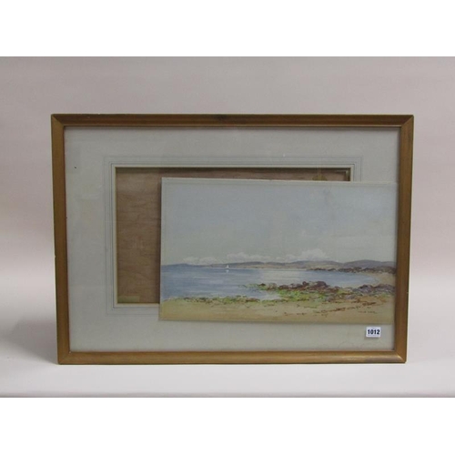 1012 - INGLIS WEIR - COASTAL SCENE WITH ROCKY OUTCROPS, SIGNED WATERCOLOUR, F/G, 23CM X 50CM