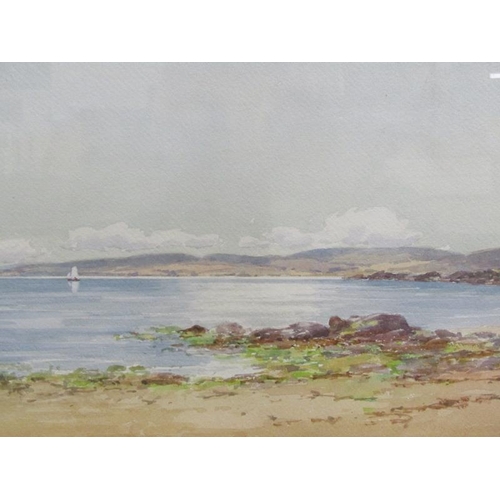 1012 - INGLIS WEIR - COASTAL SCENE WITH ROCKY OUTCROPS, SIGNED WATERCOLOUR, F/G, 23CM X 50CM