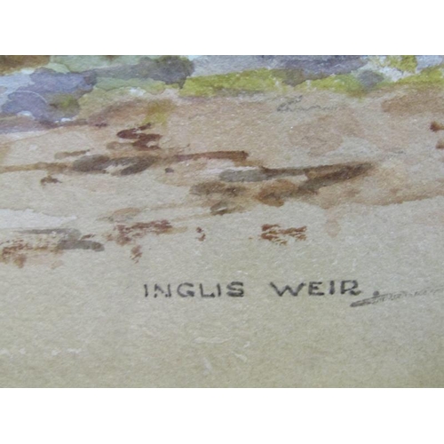 1012 - INGLIS WEIR - COASTAL SCENE WITH ROCKY OUTCROPS, SIGNED WATERCOLOUR, F/G, 23CM X 50CM