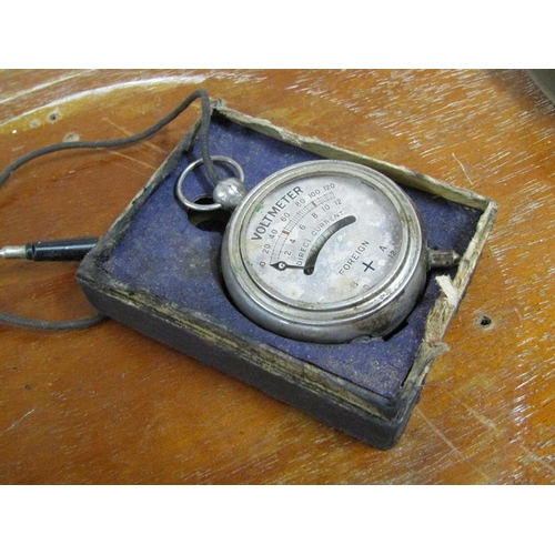 1139 - PRESSURE GAUGES ON WOODEN PLAQUES (82cms W), VOLT METER,