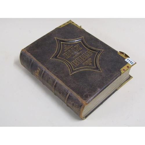 1142 - LEATHER BOUND FAMILY BIBLE - 27cms W