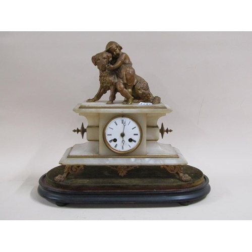 1144 - VICTORIAN ONYX AND FIGURATIVE FRENCH MANTEL CLOCK WITH A DOME BASE - CLOCK 32cms W