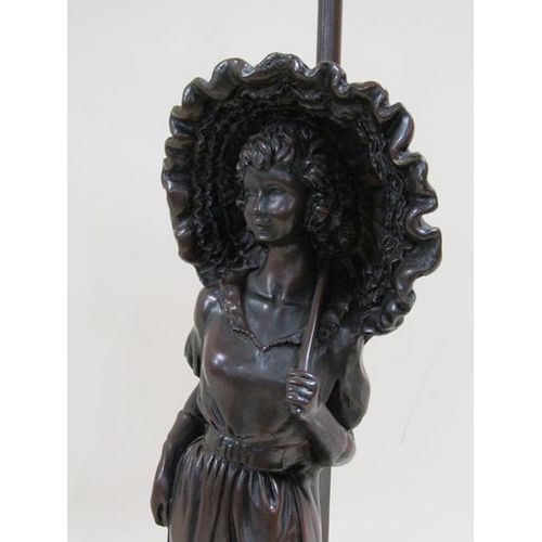 1151 - BRONZE RESIN VICTORIAN STYLE FIGURATIVE LAMP - 69cms H