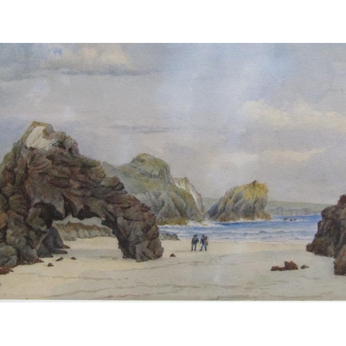 1026 - FRENCH - A CORNISH COASTAL SCENE, WATERCOLOUR.  F/G 24 x 35cms