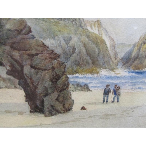 1026 - FRENCH - A CORNISH COASTAL SCENE, WATERCOLOUR.  F/G 24 x 35cms