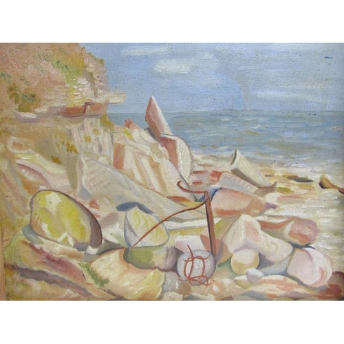 1029 - ROGERS 1957 - YORKSHIRE COAST, OIL ON BOARD.  FRAMED 39 x 43Cms