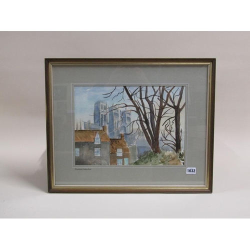 1032 - ARTHUR McLAIN - DURHAM CATHEDRAL, SIGNED WATERCOLOUR.  F/G 27 x 36 cms