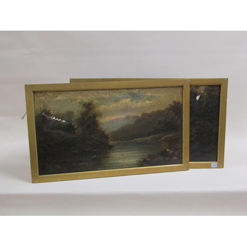 1034 - SIGNED INDISTINCTLY, 19c RIVER AND WATERFALL SCENES.  OIL ON CANVAS FRAMED - DAMAGE TO CANVAS