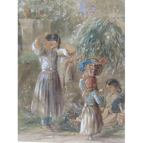 1036 - J WATTMAN 1855 - LADIES AT WAYSIDE TOILET BEFORE ENTERING THE TOWN, SAN REMO 1858.  WATERCOLOUR F/G ... 