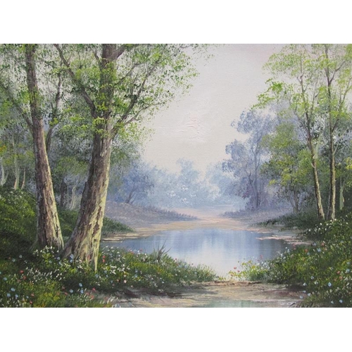 1038 - CANTREL - WOODLAND WATER COURSE, SIGNED, OIL ON CANVAS, FRAMED, 40CM X 50CM