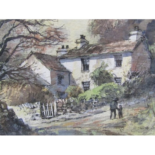 1041 - GEORGE BUSBY - TWO PAINTINGS, COTTAGE SCENE & ROADWAY OUTSIDE COTTAGE, SIGNED WATERCOLOURS, F/G, 17.... 