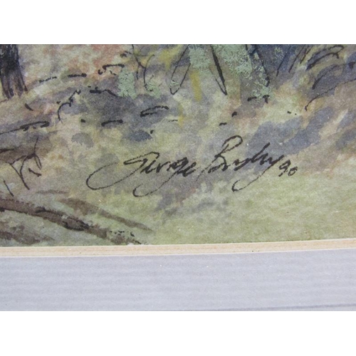 1041 - GEORGE BUSBY - TWO PAINTINGS, COTTAGE SCENE & ROADWAY OUTSIDE COTTAGE, SIGNED WATERCOLOURS, F/G, 17.... 