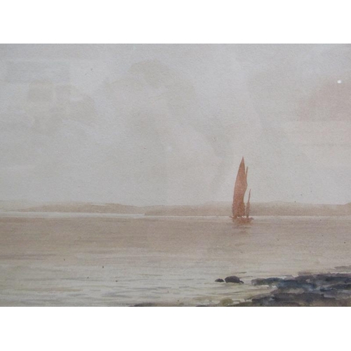 1045 - J A WILLIAMSON - BOAT ON CALM WATERS, SIGNED WATERCOLOUR, F/G, 24CM X 35CM