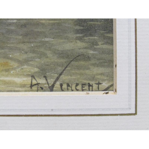 1053 - A VINCENT - BERNSTEIN ON THE MEUSE, SIGNED WATERCOLOUR, F/G