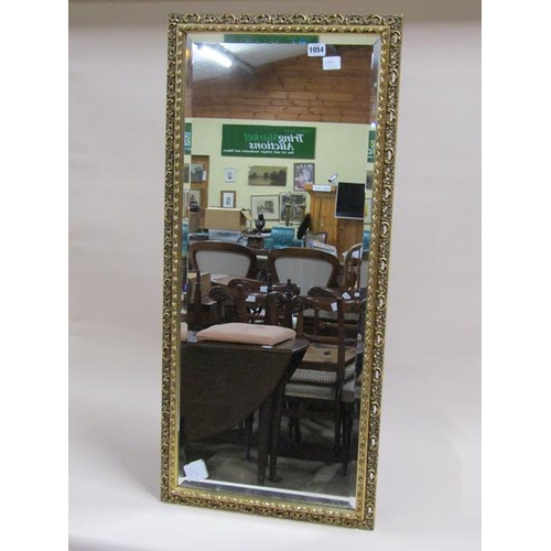 1054 - CONTEMPORARY GILT FRAMED WALL MIRROR, 90CM X 43CM