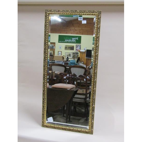 1054 - CONTEMPORARY GILT FRAMED WALL MIRROR, 90CM X 43CM