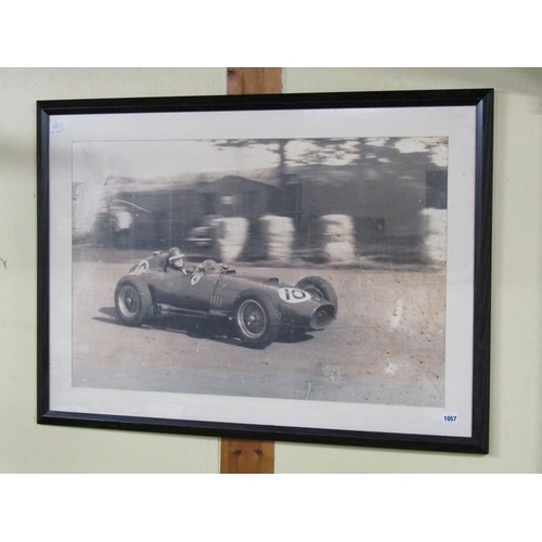 1057 - FRAMED B&W PHOTOGRAPH - RACING CAR, FERRARI